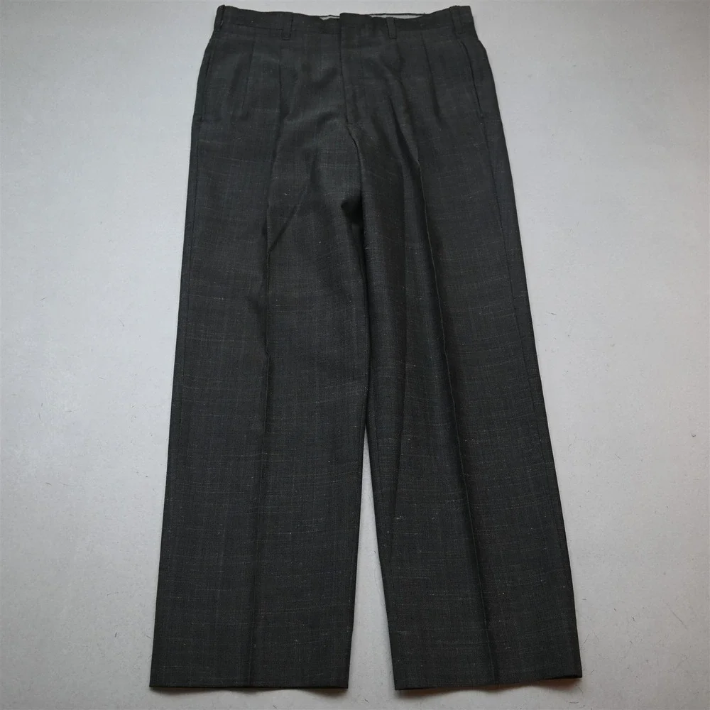 Vtg USA Made Double Breasted 38S 30x30 Gray Slub Check Mens Jacket Pants Suit